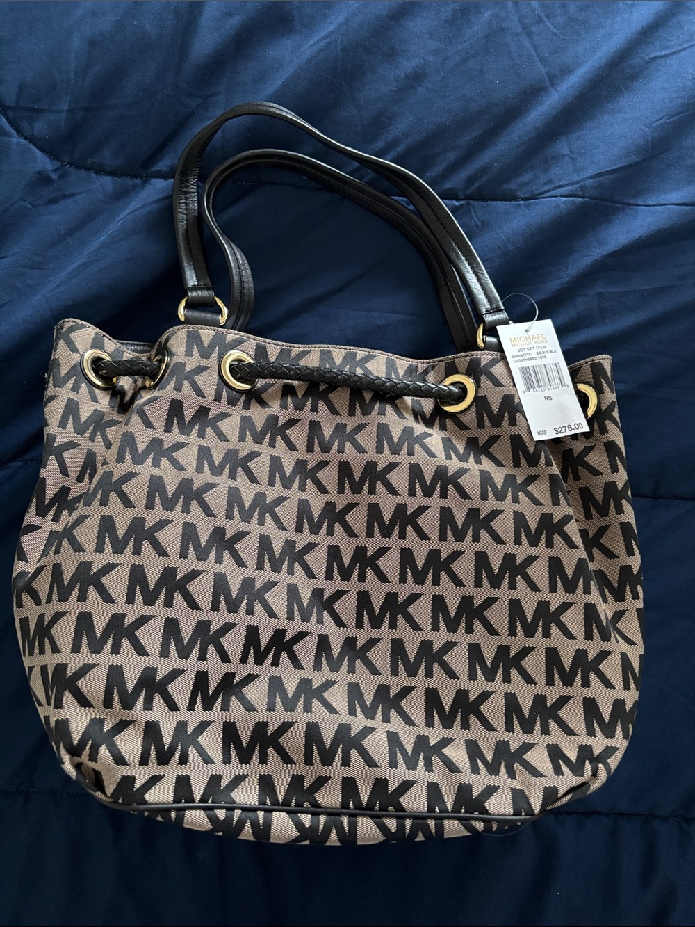Michael Kors Brown and Black MK Logo Drawstring Shoulder Bag - Picture 3 of 7